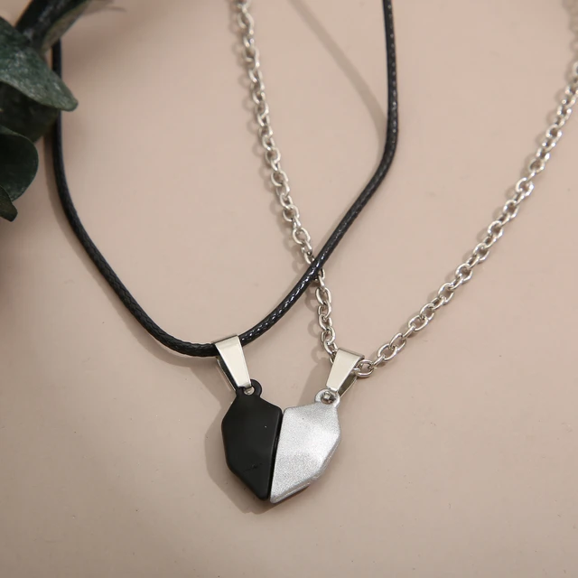 Magnetic Couple Matching Pendant Necklaces, Black