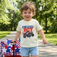 Vêtements pour enfants, t-shirts pour garçons du 4 juillet, à manches courtes, col rond, imprimé drapeau de camion, hauts pour tout-petits 1