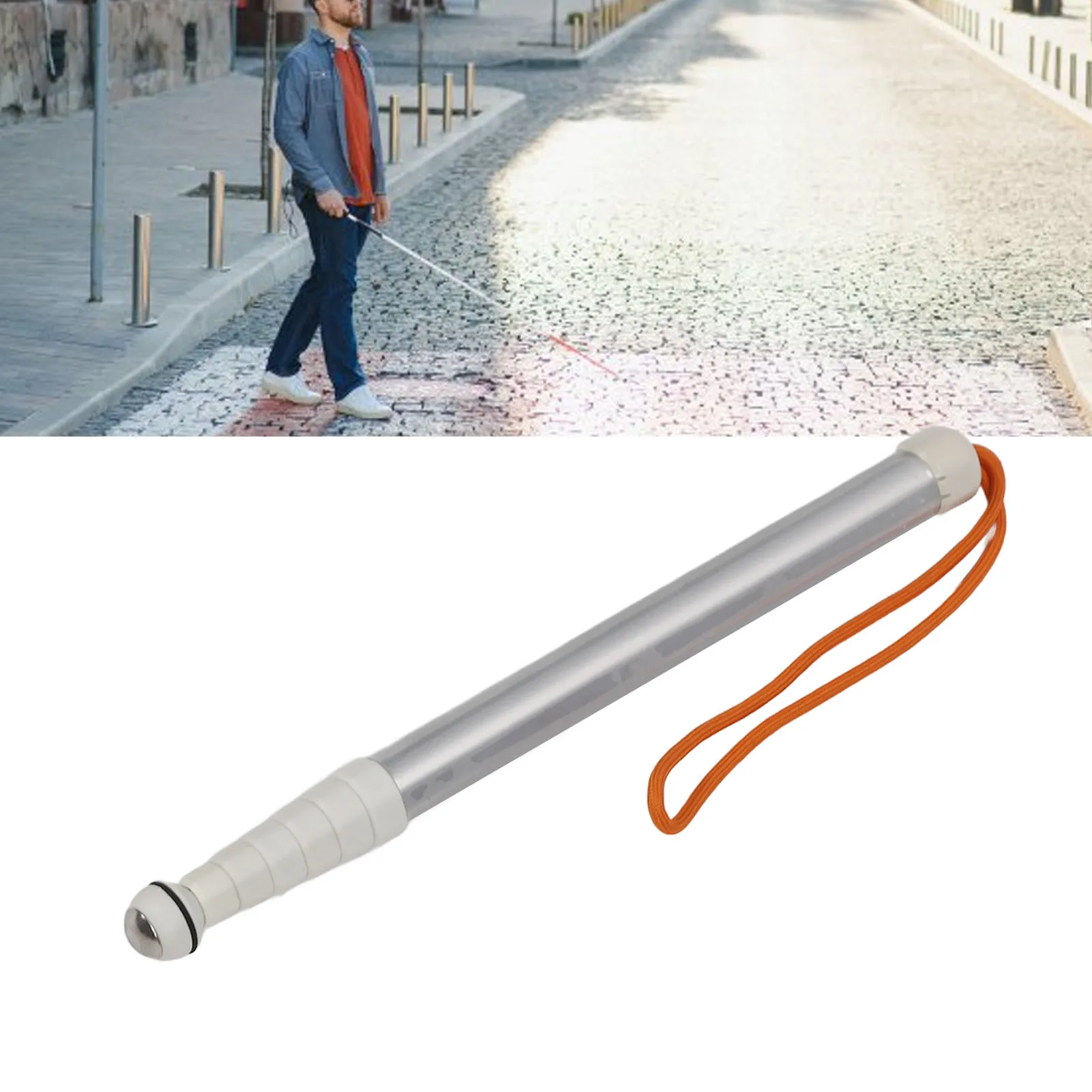 Blind Reflective  Cane Shockproof Metal Telescopic Blind Cane 1.28m Portable with Storage Bag for Visually Impaired People