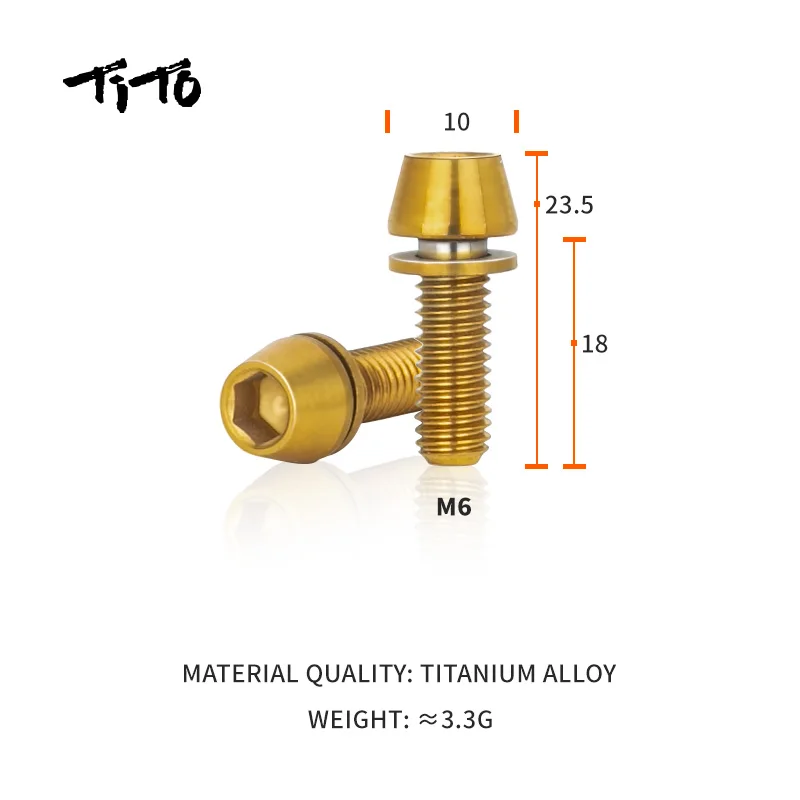 

TiTo 6pcs Titanium Ti Disc Brake Bolts Screw Upgrade Kit Hexagon Socket Tapper Head M6*18 M6*20mm