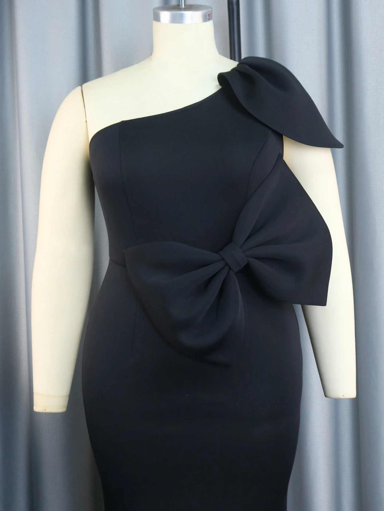 Fishtail Dresses for Women Plus Size Black High Waist Bowtie Trumpet Night Celebrate Evening Party Prom Gowns 4XL Curvy Outfits