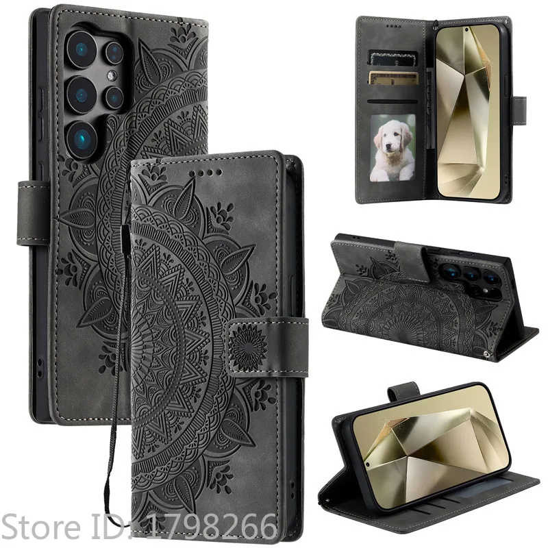 Luxury Leather Flip Cover Wallet Phone Case with Embossed Design