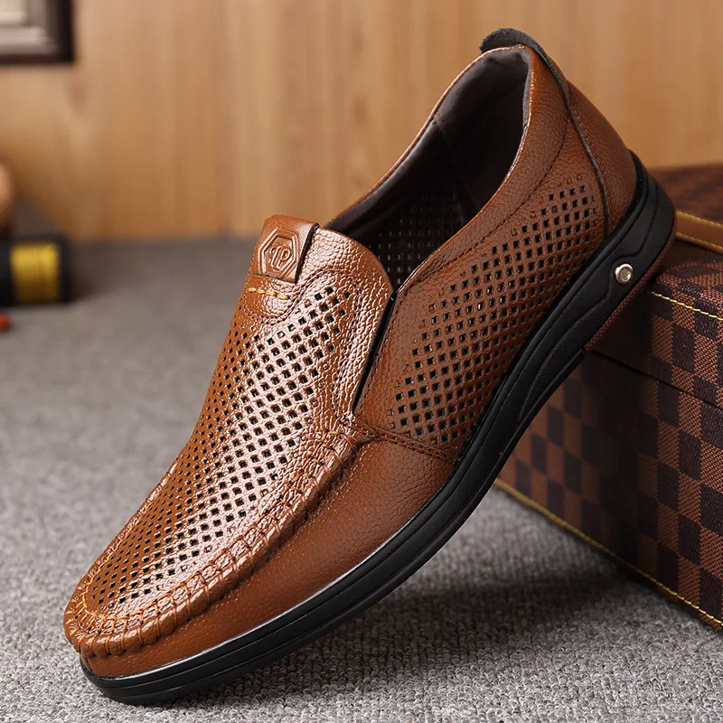 Men's Casual Shoes Summer Loafers Shoes Genuine Leather Soft Man Slip-on Hollow Out Shoes Cowhide Leather Shoe 2024