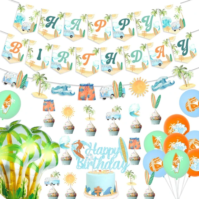 Cheereveal Summer Surfing Theme Birthday Decorations Beach Happy Birthday  Banner Cake Toppers for Summer Beach Birthday Party - AliExpress