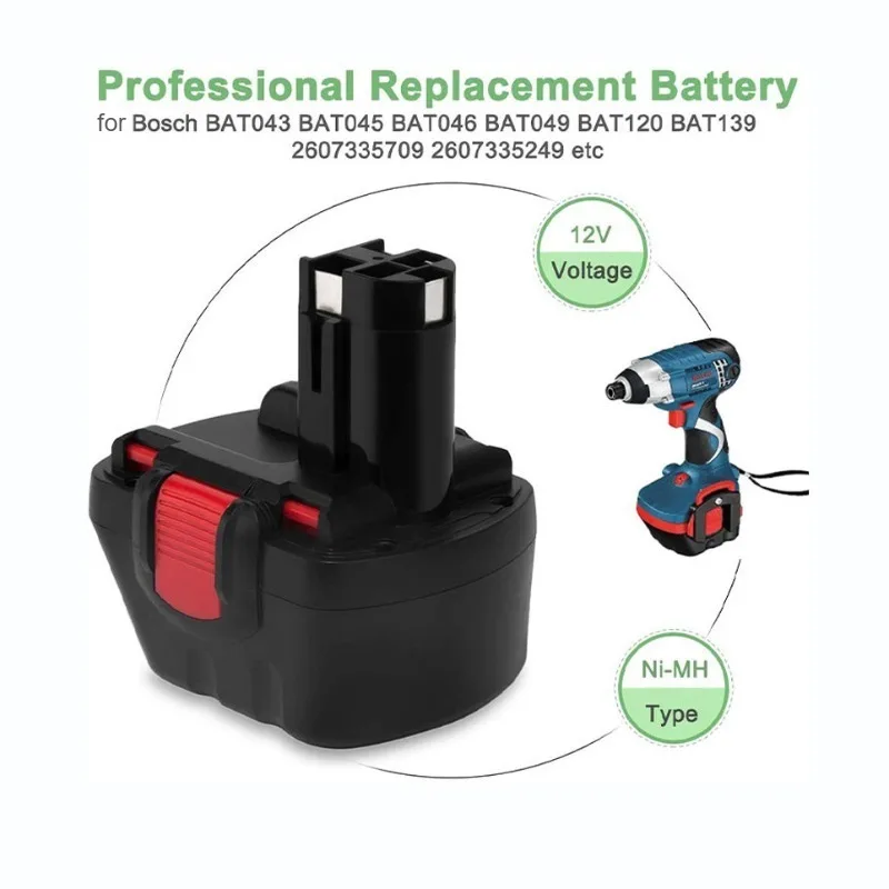 For Bosch BAT043 BAT045 BAT046 BAT049 12V Ni-MH Battery Rechargeable Cordless Dr