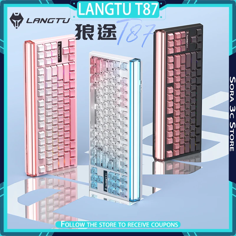 LANGTU T87 울트라 기계식 키보드 무선 트라이 모드 3D 입체 조명 박스 듀얼 8K 저지연 e스포츠 게이밍 키보드