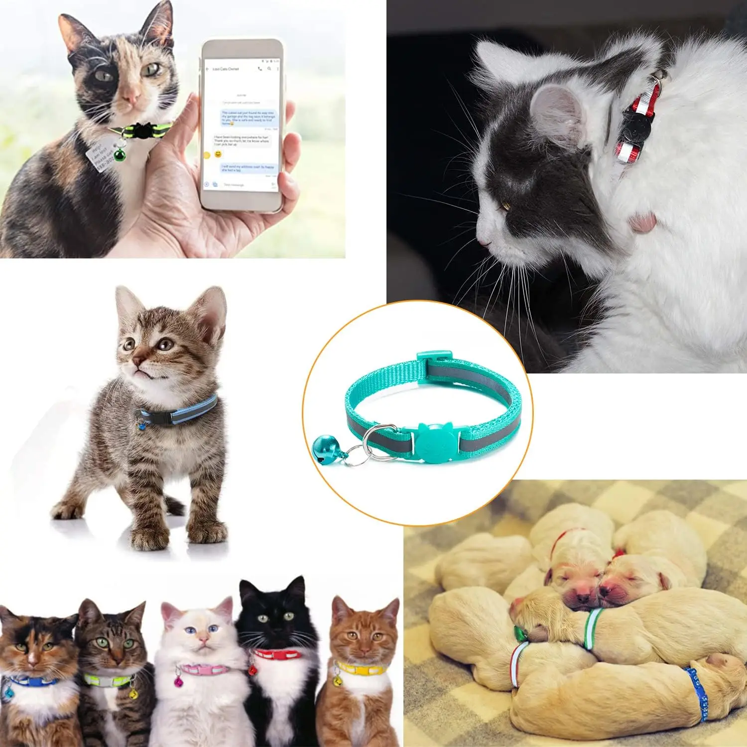 10Pcs Wholesale Cute Cat Collar Personalized Breakaway Reflective Cat Collar Luxury Designer Pink Cat Collars With Bell for Cats images - 6