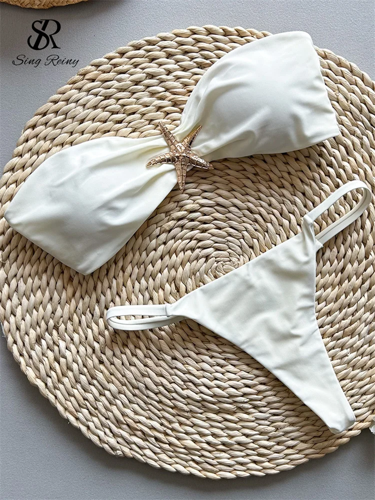 SINGREINY Women Solid Vacation Style Bikini Suits Female Slim Backless Short Suit New Fashion Lace Up Sensual Beach Sets