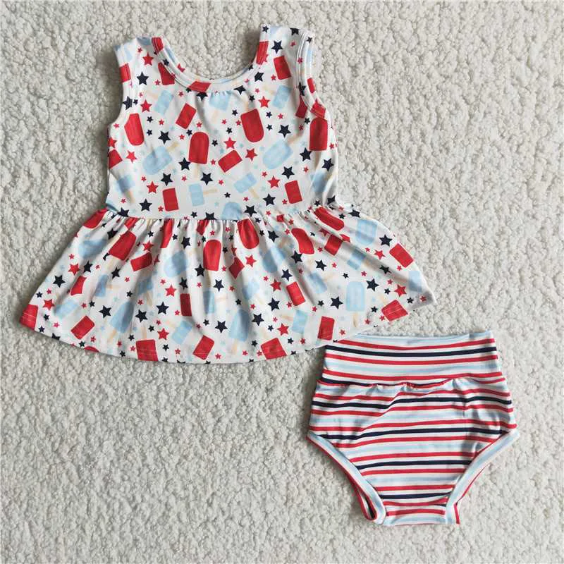

Toddler New Summer Fashion Stars Print Colorful Striped Shorts Bummies Suit Baby Girls Children Boutique Outfits Clothing Sets