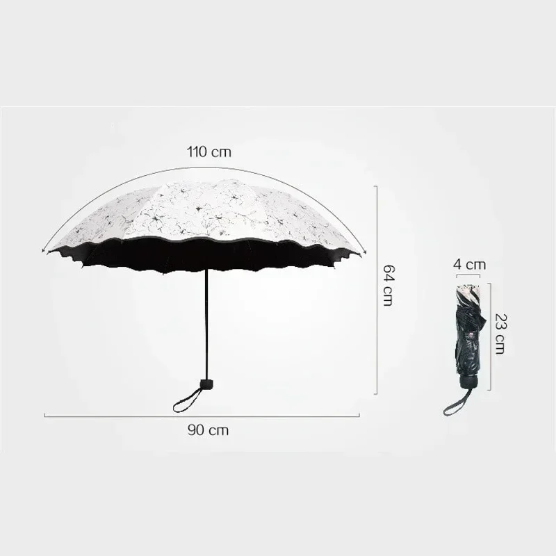 Rain Sunshine Dual-purpose Umbrella Anti UV Black Coating Hibiscus Flower Folding Umbrella New Fashion WaveEdge SunshadeUmbrella