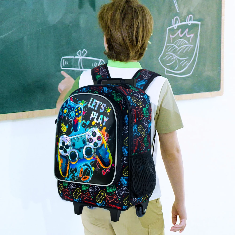 Rolling Backpack for Girls Boys, Kids Roller Wheels School Bookbag with Lunch Bag, Wheeled School Bag for Children 5