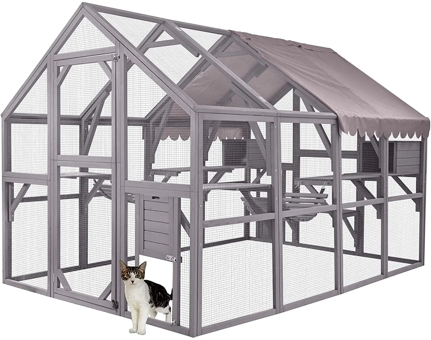 Casa de gato al aire libre, Catio de madera, caja de ventana de gato,  recinto exterior con techo de protección contra la intemperie, múltiples  plataformas - AliExpress