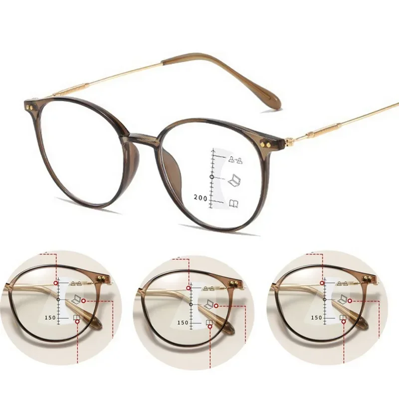 Progressive Multifokus Lesebrille Bifokale Ultraleicht Presbyopie Brille Frauen Männer Runde Anti Blau Licht Brillen 0 Bis + 400 – Detail 3