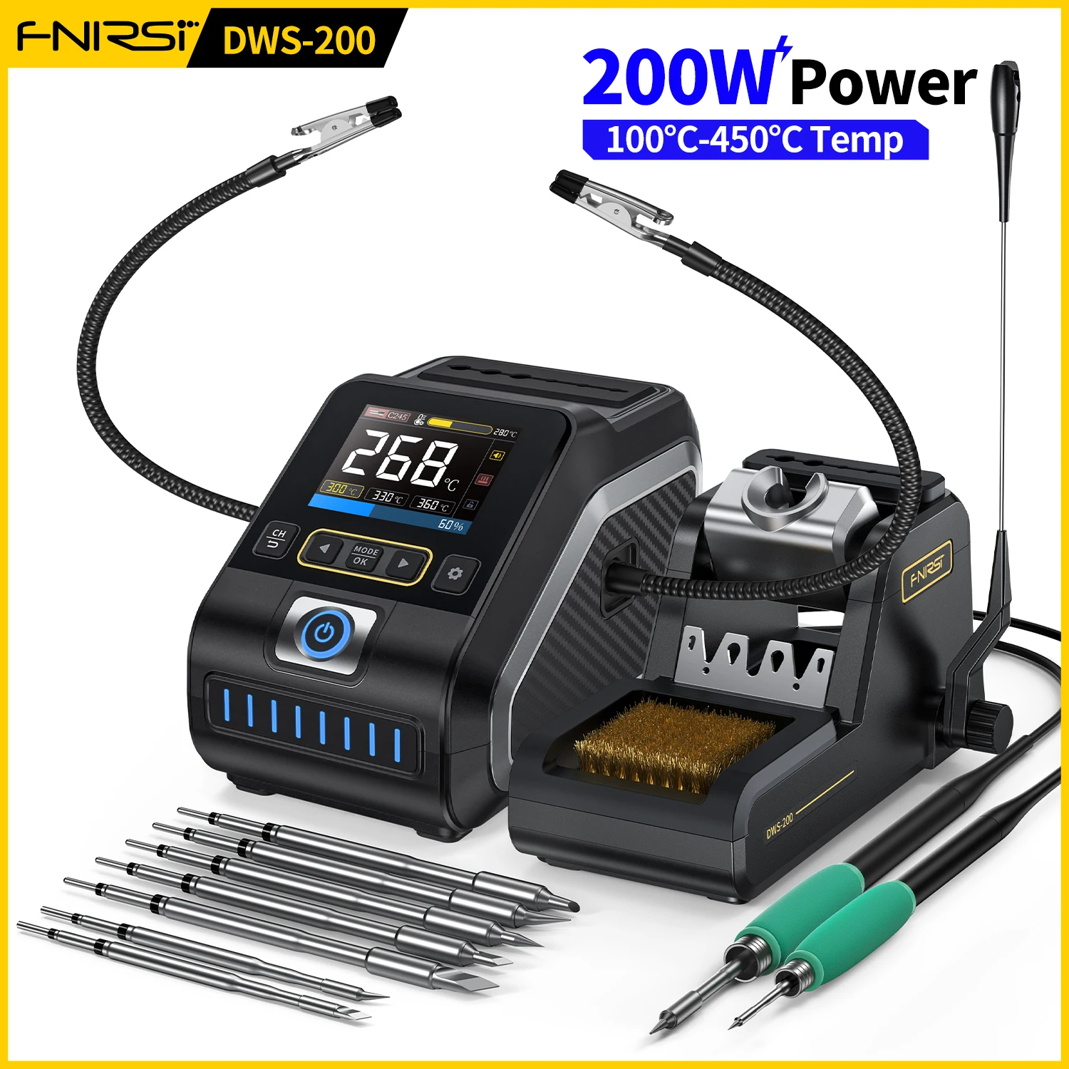 FNIRSI DWS-200 200W Power Repaid Heating Soldering Iron Staion C210 C245 Solder Iron Handle Electronic Welding Rework Station soldering tool