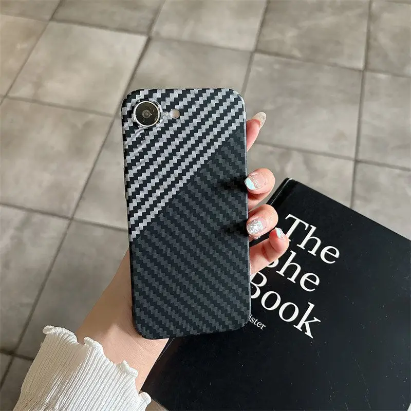 Stylish Carbon Fiber Textured Color-Blocked Drop-Proof Phone Case