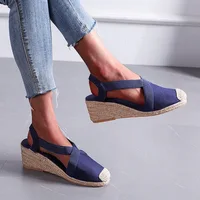Sandales d'été pour femmes 2024 paille tressée talons compensés Espadrilles sandales grande taille femme chaussures femme gladiateur Slingback chaussures 6