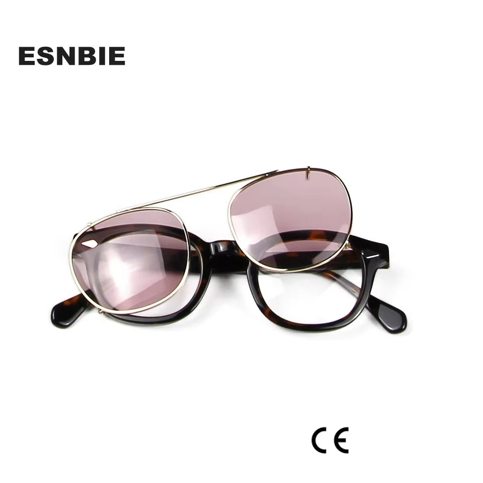 Mode Gelb Getönt Clip Auf Sonnenbrille Männer Polarisierte Rezept Runde Optischen Rahmen Clip-on Fahren Sonnenbrille Für Frauen