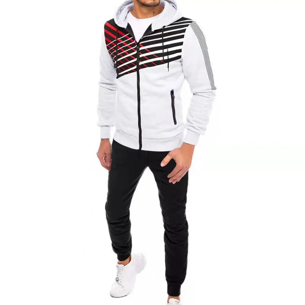 

Men Coat Pants Suit Hooded Zipper Pockets Long Sleeve Ankle-banded Thick Soft Winter Tracksuit Jacket Trousers Set