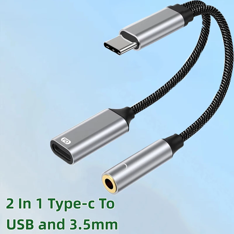 2 In 1 Type USB C To 3.5mm Jack Earphone Charging Cable Converter Type C to 3.5 Audio Adapter For iPhone Samsung Huawei Xiaomi