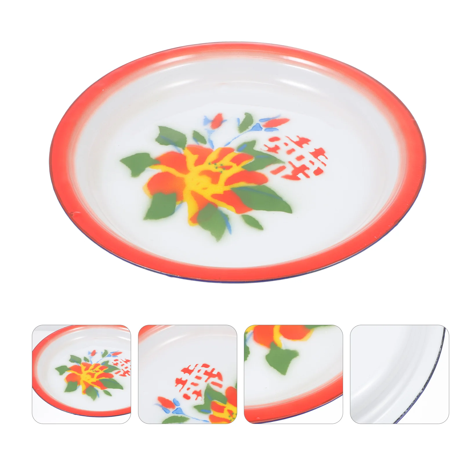 Retro Enamel Tea Tray Large Serving Plate Salad Bowl Dinner Tray Kitchen Bar Plates Enamel Food Pan Retro Decorative Dish