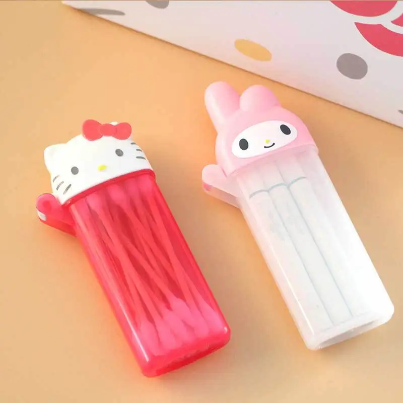 

Kawaii Sanrios Anime My Melody Kt Cat Cotton Swabs Storage Holder Box Portable Toothpick Home Box Jewelry Organizer Case Gift