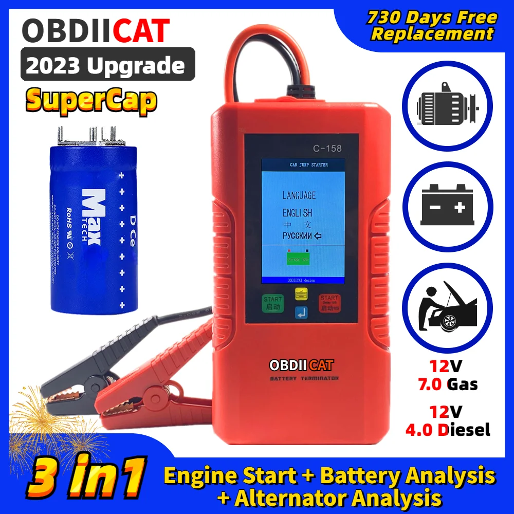 Car Jump Starter Jump Starter Car Battery Charger Portable Battery Charger OBDIICAT C158 12V Car Jump Starter Power Bank Portable Car Battery Charger Cars Booster Battery Starting Device