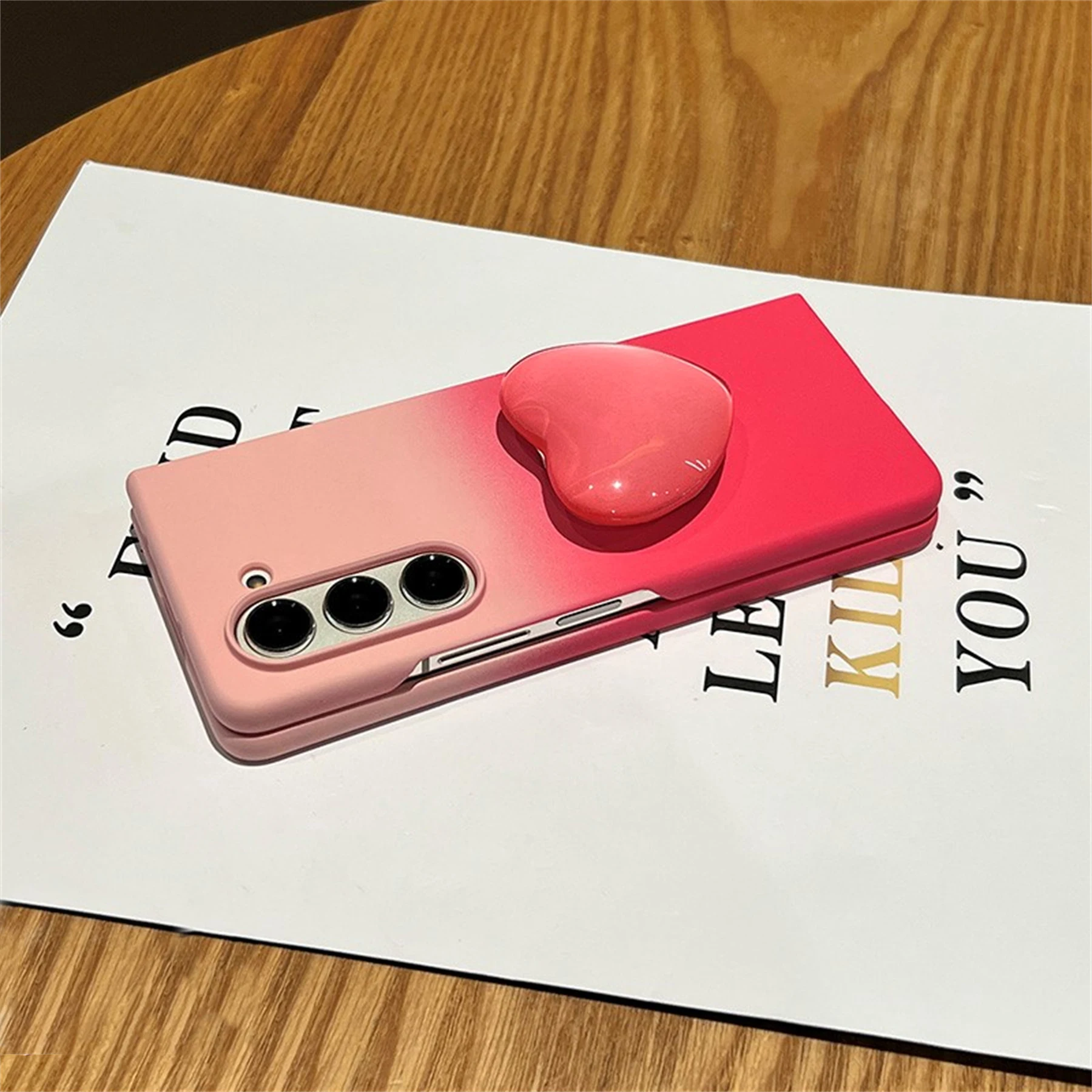 Luxury Korean Love Heart Gradient Stand Case in Candy Colors