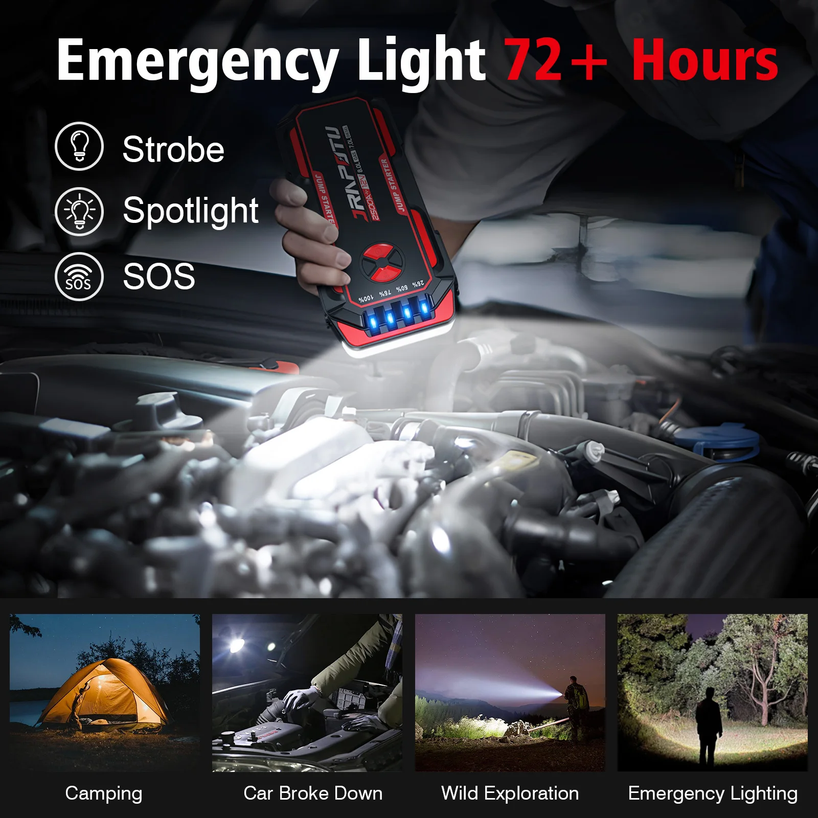 Portable Car Jump Starter 2500A Peak Battery Jumper Starter 12V for 8