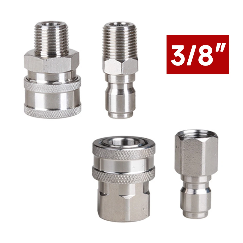 2X Pressure Washer Coupler 1/4 Inch Stainless Steel Quick Connect Fittings Male Female Accessories With Internal External Thread