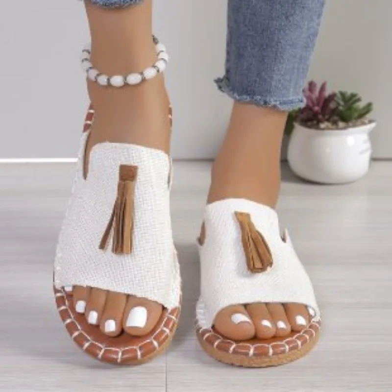 Women's Casual Beach Holiday Slippers 2024 Summer New Fashion Fringe Outdoor Flat Shoes Open Toe Sandals Zapatos De Mujer Slides — view 5