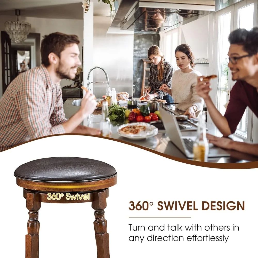 Bar Stools Swivel Barstools 24 Inch Counter Height Bar Stools Backless Sturdy Solid Wood Chairs with Soft Faux Leather Seat