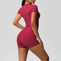 Workout Sportswear 2Pcs Piece Female Yoga Shirt Push Up Workout Clothes Women Outdoors Sport  High Waist  Fitness Sport Shorts - Image 5