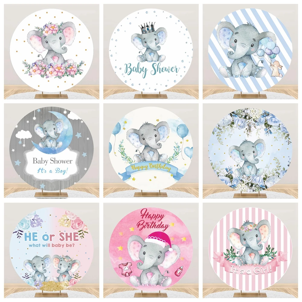 

Baby Shower круглый фон девочка мальчик слон новорожденный декор для дня рождения фон фотография полиэстер фотостудия реквизит для фотосессии