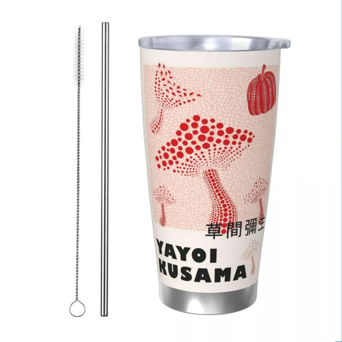 

Выставочная Термокружка Yayoi Kusama в виде грибов, вакуумная Изолированная Минималистичная Термокружка с крышкой, уличная кружка, бутылка для воды, 20 унций