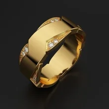 Elegant Classic Business 18K Gold Filling Inlaid with White Zircon Men's Punk Ring Engagement Wedding Anniversary Jewelry