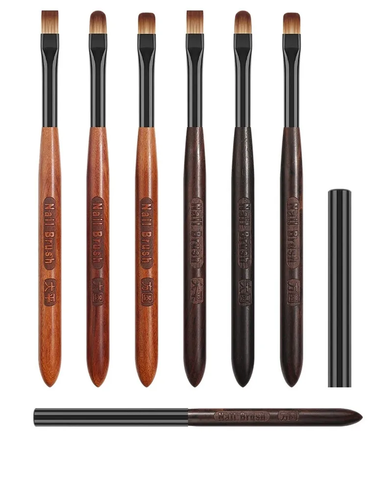 1/6PCS Acryl Nagel Pinsel Stift für Pulver Maniküre Runde Holz Griff Gel Builder Pinsel Werkzeuge – Detail 3