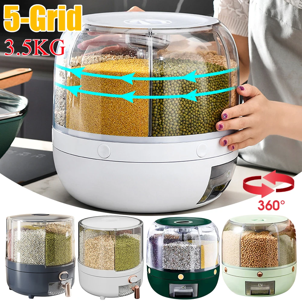 Home Food Storage Container Rotatable Rice Barrels Sealed Cereal
