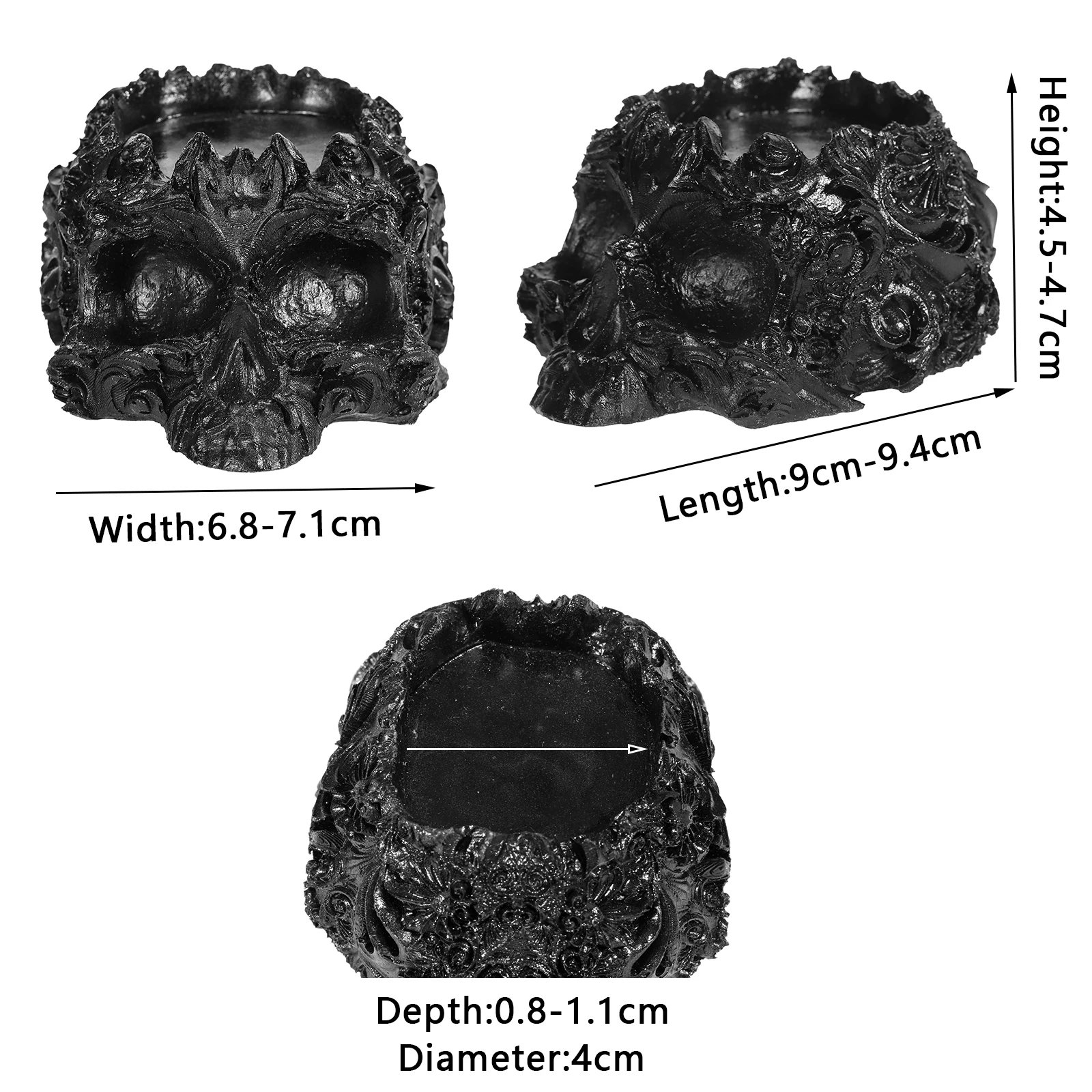 Gothic Style Engraved Skull Candlestick Drops Of Gum Resin Black Obsidian Candle Holder For Home Decor Desktop Ornaments