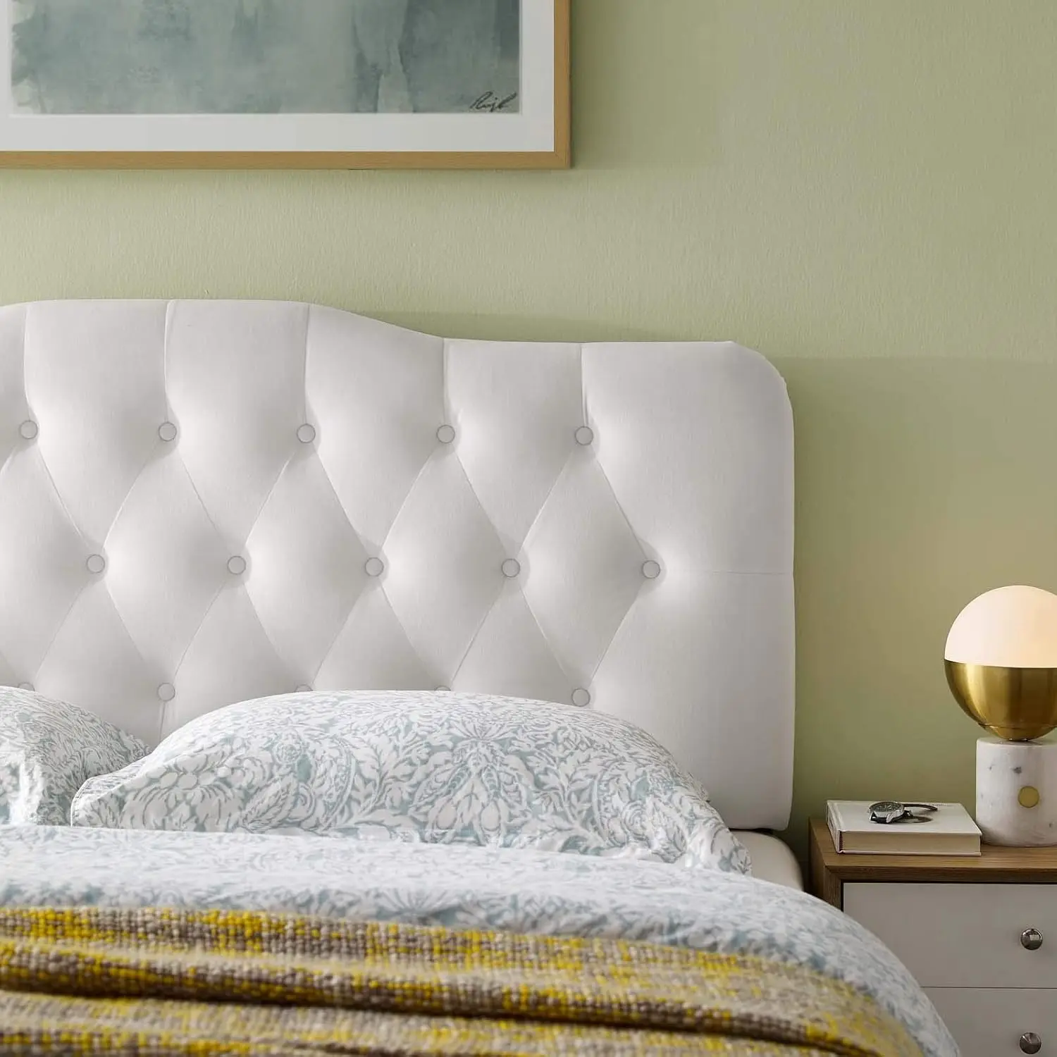 White Velvet Tufted Headboard 6