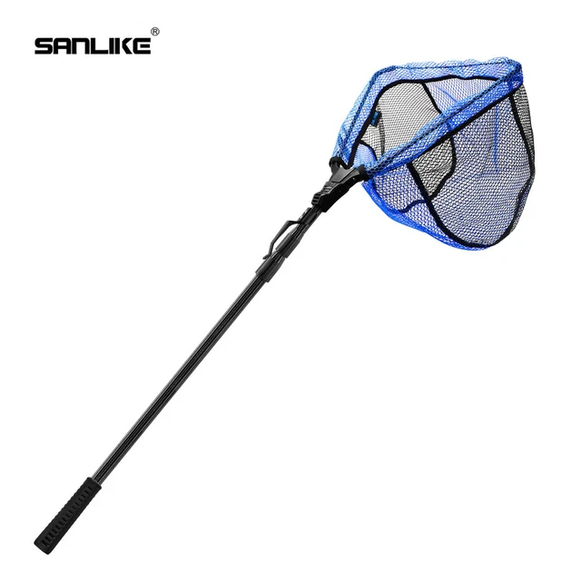 SANLIKE 1.1M Fishing Net Telescopic Collapsible Landing Net Pole With Blue  Mesh Rubber Black Handle Fishing Accessories Tool - AliExpress