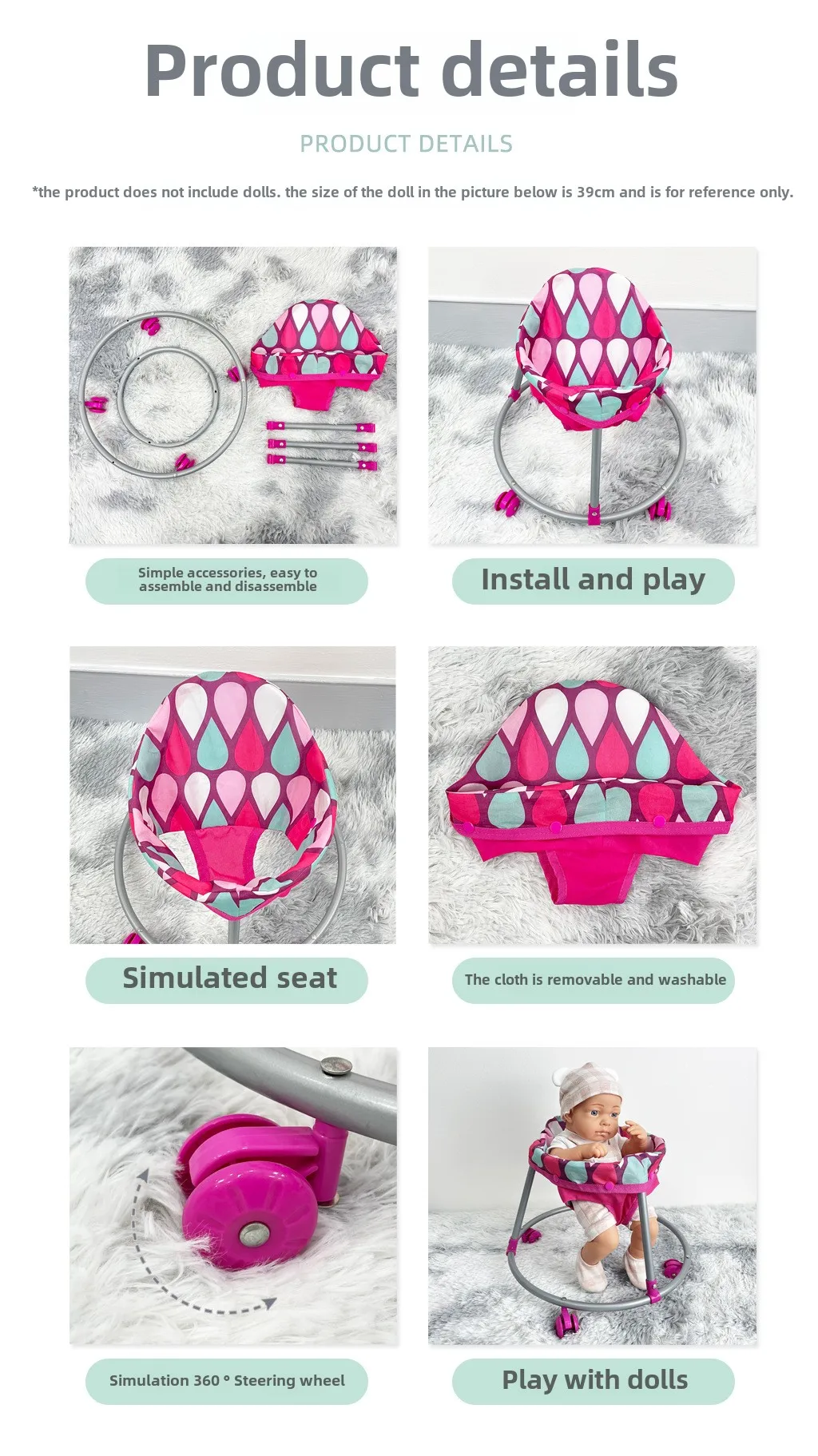 Folding Doll Strollers Walker Walking Chair Girl Playing House Simulated Furniture Children's Toy Car