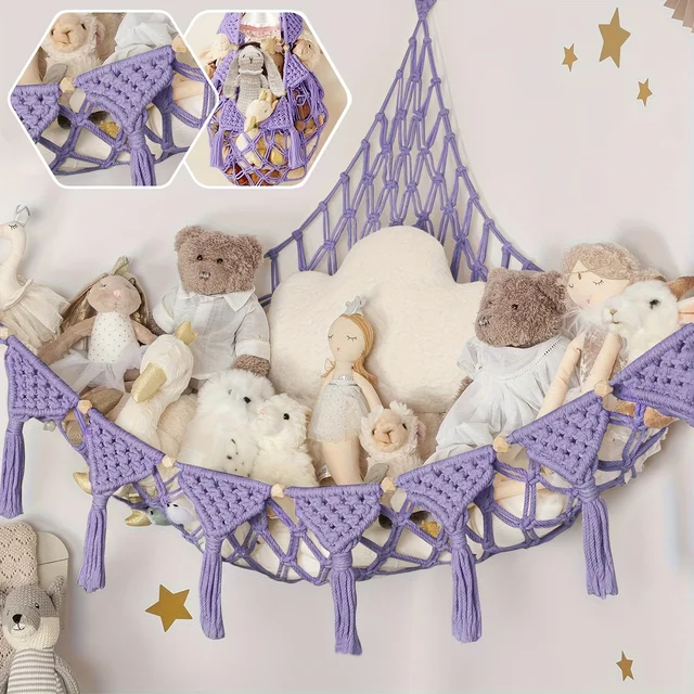 Jumbo Plush Hammock - Cute Stuffed Animal Storage Net, Nursery & Bedroom Wall Decor.