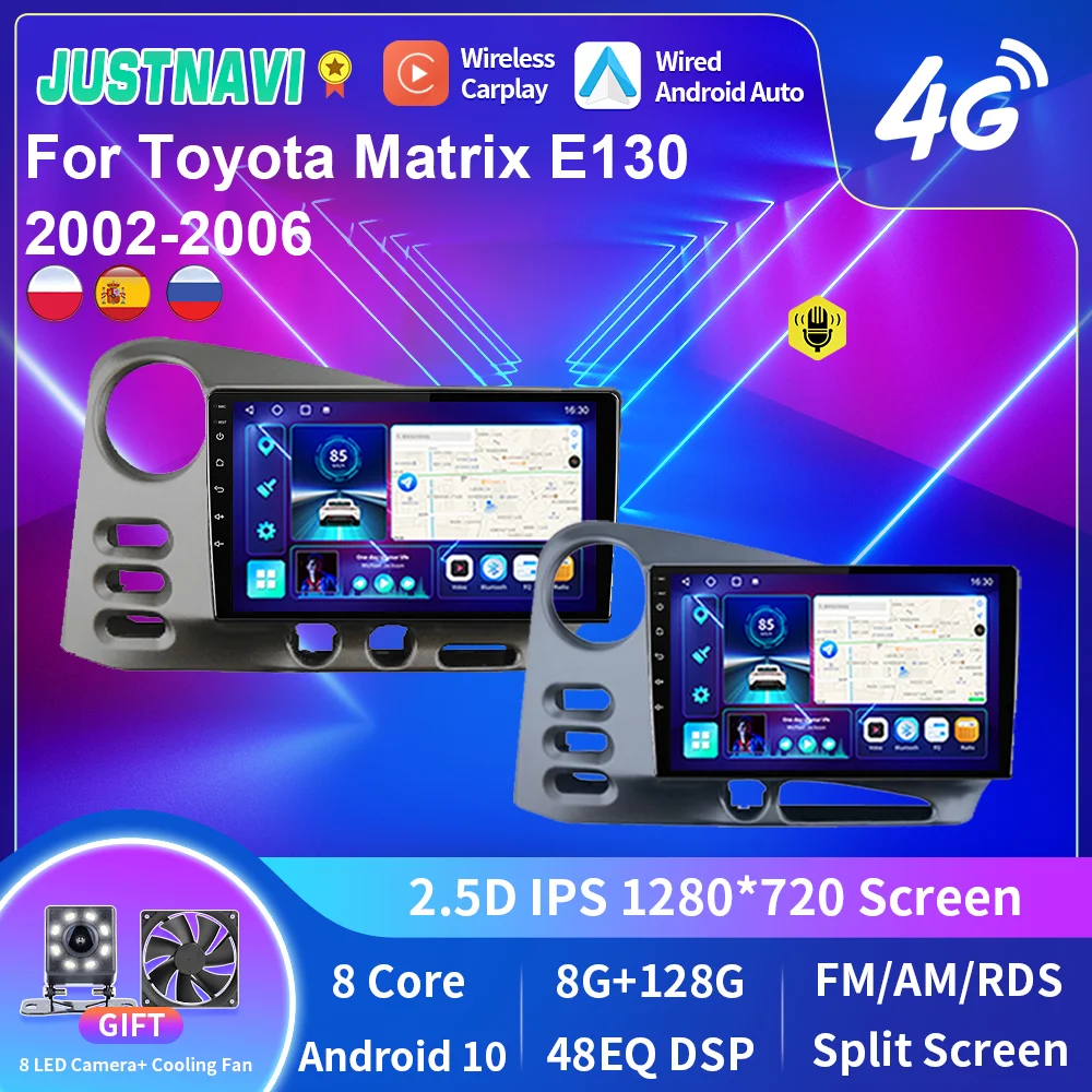 

Автомагнитола JUSTNAVI, 2Din, Android, для Toyota Matrix E130 2002-2006, автомобильное радио, стерео, Carplay, мультимедийный плеер, навигатор, GPS, 2Din DVD