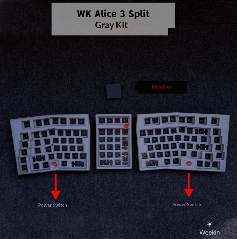 Weekin 스플릿 키보드 WK Alice 3 키보드 키트 2.4g 무선 단일 모드 1500mah 기계식 키보드 지원 111키 PC 선물