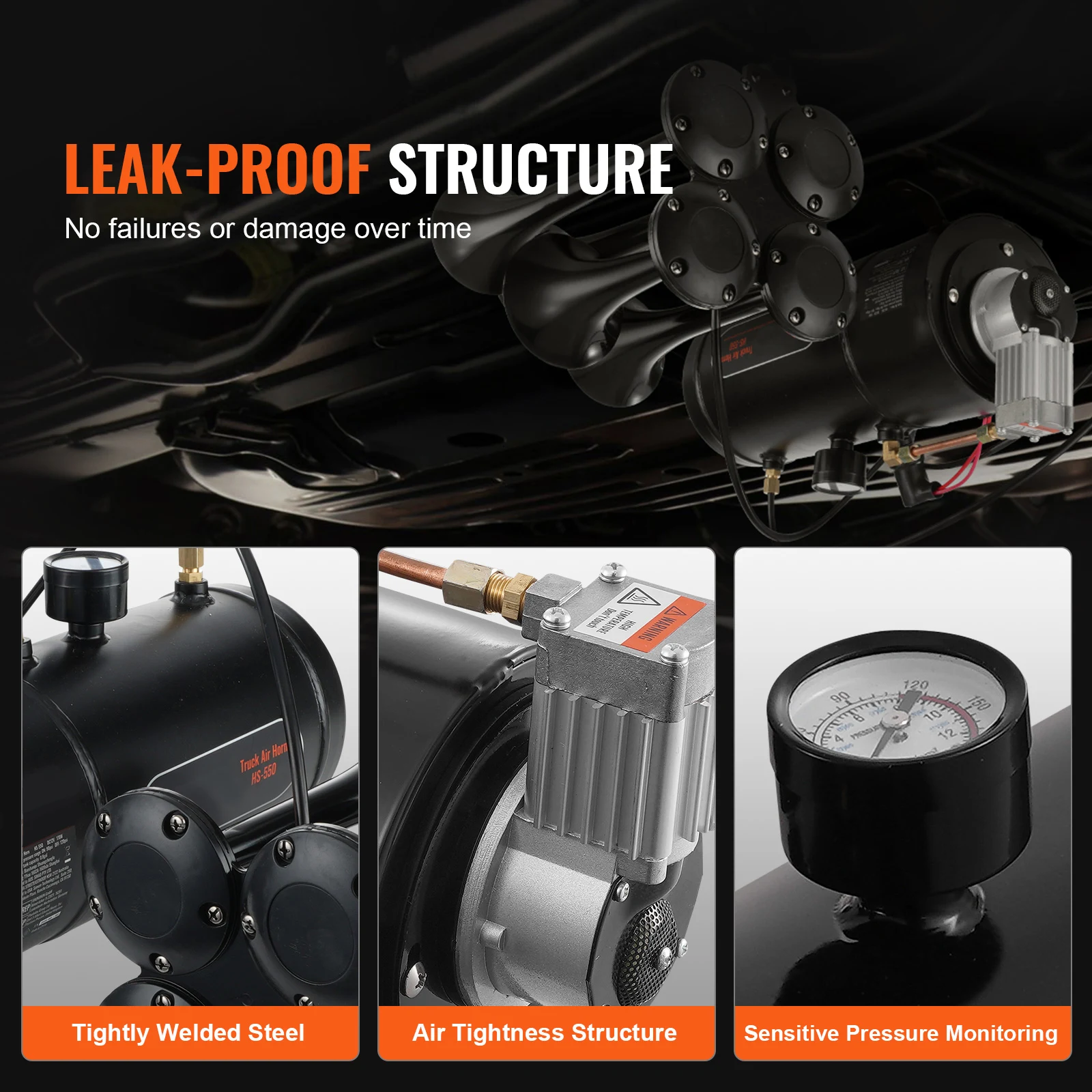 SucceBuy Train Horns Kit 4 Trumpet Air Horn Kit 150dB Train Horns 12V 120psi Air Compressor  for Car Truck Train Van Boat Pickup