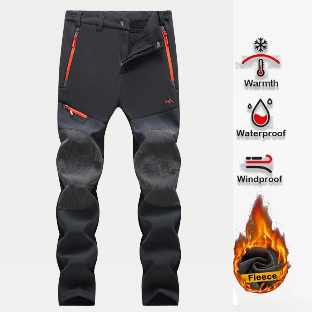 Men's Waterproof Hiking Pants Outdoor Fleece Lined Snow Ski Pants Winter Softshell Snowboard