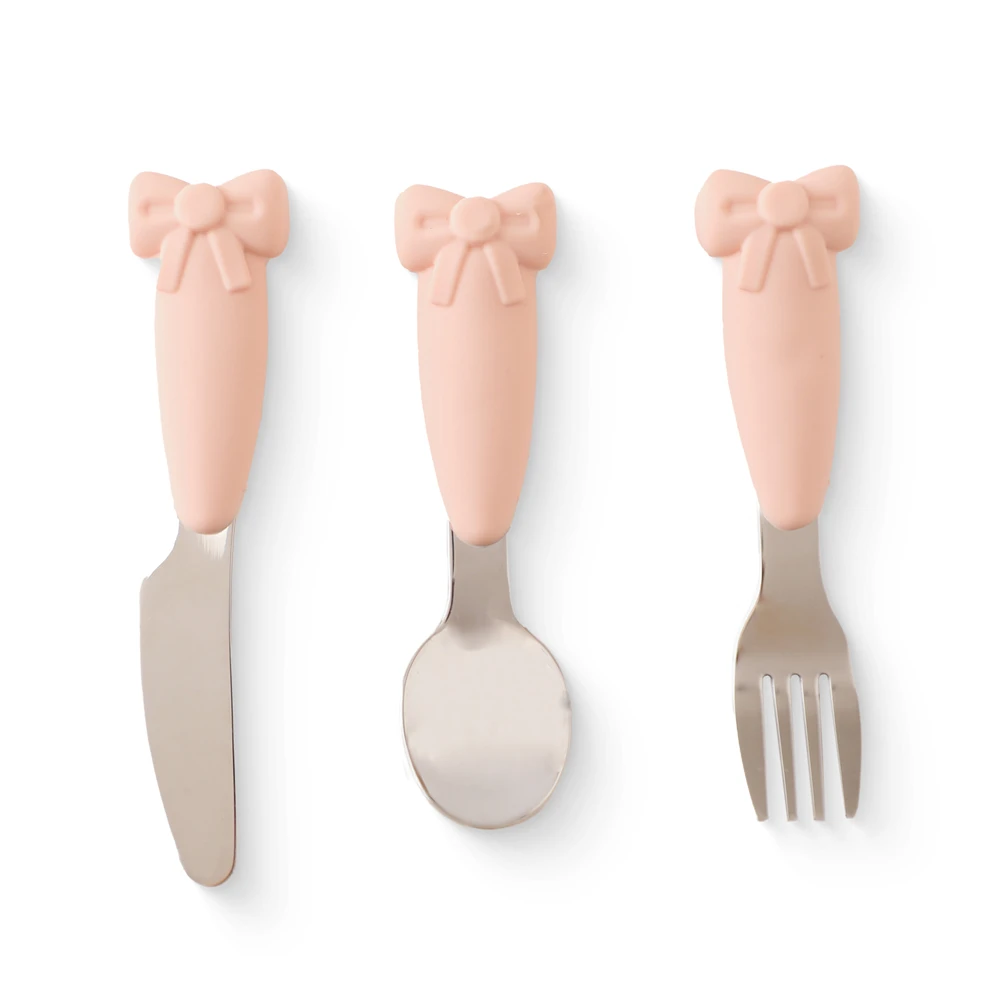 Baby Tableware Set BPA Free Silicone Bow Dish Tie Bowl Fork Food Plate Stainless Spoon Non-slip Tableware Newborn Feeding Tool silicone meal set silicone feeding set baby tableware set