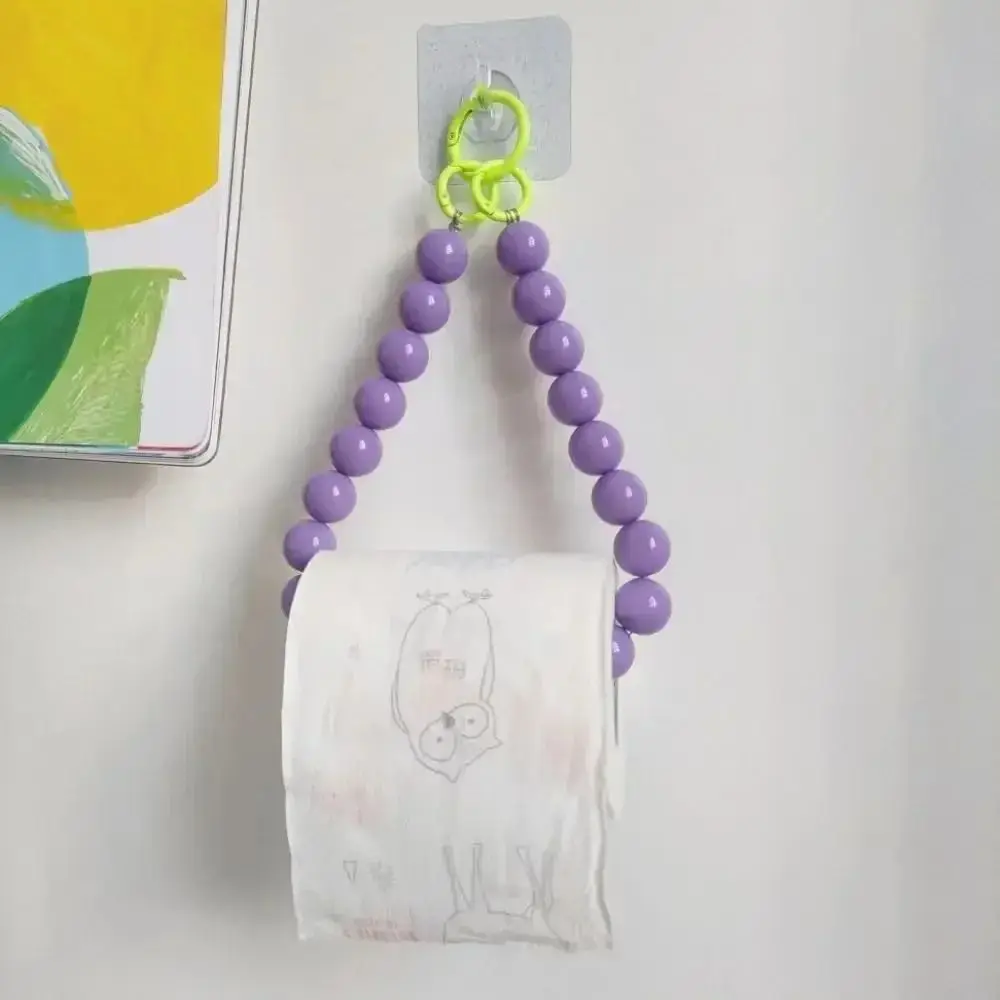Dopamine Hanging Beaded Tissue Holder Non Punching Multifunctional Toilet Paper Roll Bracket Decoration Wall Mount Paper Towel Holder Toilet Paper Rack Toilet Paper Holder Toilet Roll Holder Tissue Holder