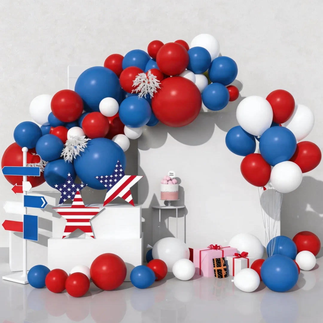 [250. Jahrestag USA Ballondekorations-Set] 125-teiliges Rot-Weiß-Blaues Ballon-Girlanden-Bogen-Set, 4. Juli Party-Dekorationsballons | Dekorationen zum Unabhängigkeitstag, Flaggen-Themen, patriotische Dekorationen für die Unabhängigkeit. – Detail 7