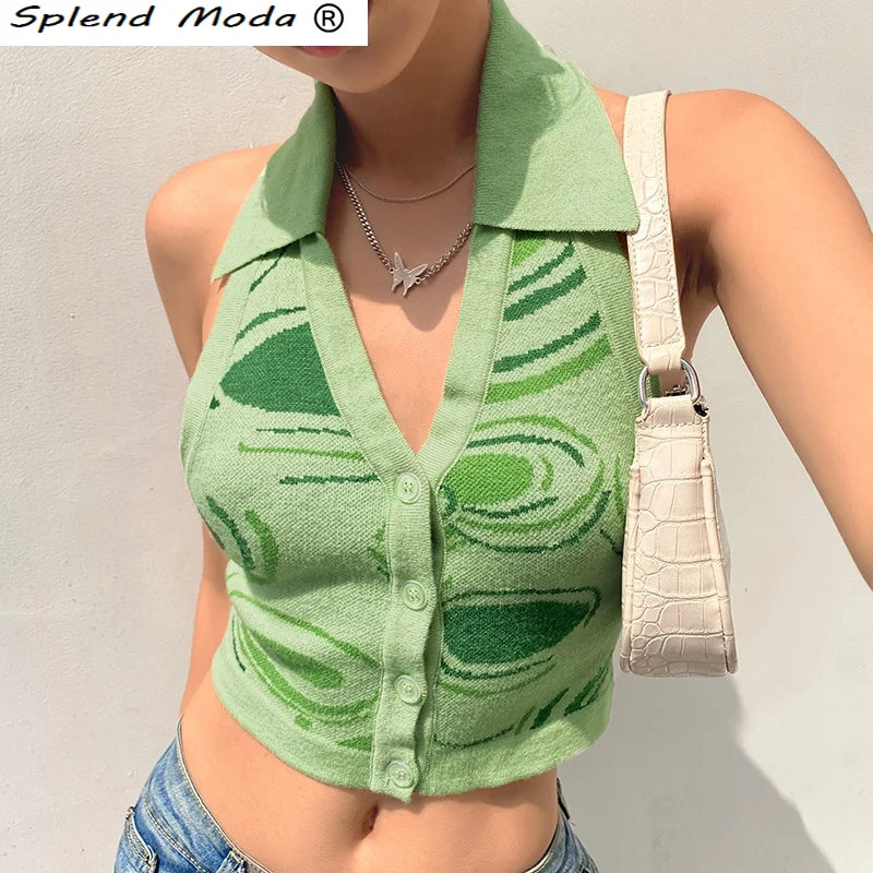Splend Moda Wool Halter Neck Vest Women 2021 New Women's Ins Fashion Breasted Lapel Bottoming Top Female Chic |